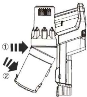 Technical diagram of a mechanical device with numbered annotations indicating directional flow or assembly steps.