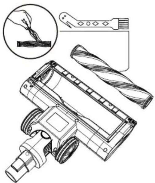 Technical line drawing of a mechanical component with a drill bit and tool, showing assembly steps (no text or symbols)