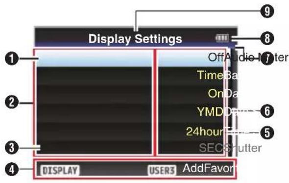 Display Settings Off Aide-Meter TimeBar OnDa YMDDe 24hour SECSutter DISPLAY USER3 AddFavor