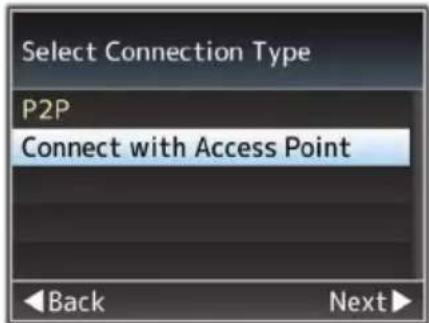 Select Connection Type P2P Connect with Access Point Back Next