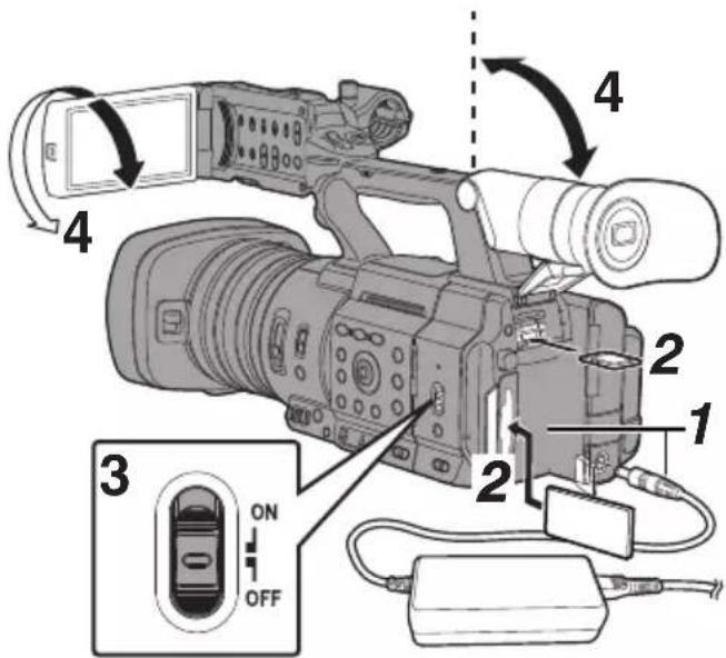 Diagram of a digital video camera with labeled parts including camera, lens, and control panel.