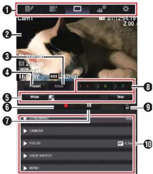 Cam1: 01:12:54.19, Z 00, 268min, 230min, 17 -6min, 11 S BY 282min, Preset Clear, Wide Tele, STREAMING Stop, CAMERA, FOCUS MY 0.1m, USER SWITCH, MENU