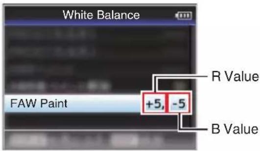 White Balance FAW Paint +5, -5 R Value B Value
