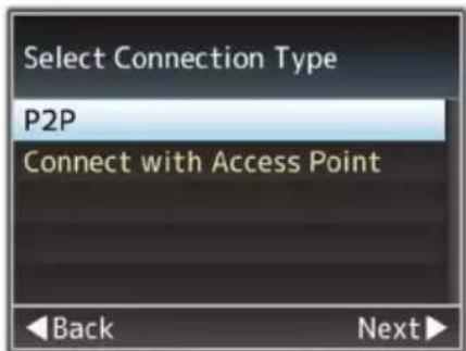 Select Connection Type P2P Connect with Access Point Back Next