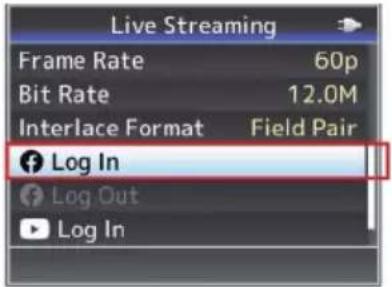Live Streaming Frame Rate 60p Bit Rate 12.0M Interlace Format Field Pair Log In Log Out Log In