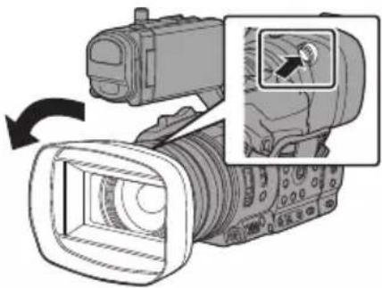 Diagram of a video camera with an inset showing the camera's internal components (no text or symbols present)