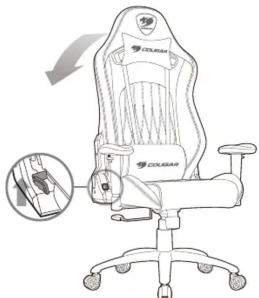 Diagram of an office chair with a highlighted scroll showing a device, including a magnified inset view.