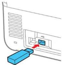 Diagram showing a blue USB drive inserted into a device casing, with a red arrow indicating the component (no text or symbols present)
