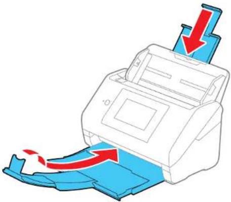 Illustration of a printer emitting paper with red arrows indicating flow (no text or symbols).
