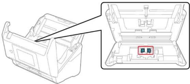 Technical line drawing of a mechanical housing component with an inset showing a highlighted internal component (no text or symbols present).