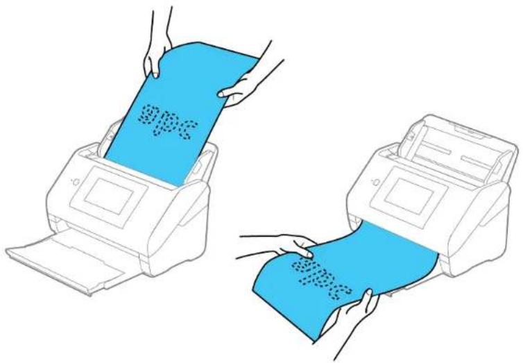 Illustration of two hands printing blue paper sheets from different printer designs (no text or symbols).