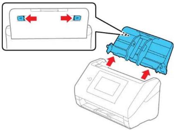 Diagram showing a printer's internal structure with red directional arrows indicating movement or flow, alongside its open panel.