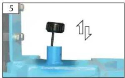 Mechanical component with a black lever and blue base, no visible text or symbols
