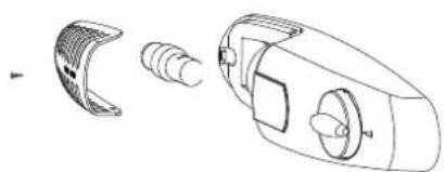 Technical line drawing of a device with internal components and a separate exploded view (no text or symbols)