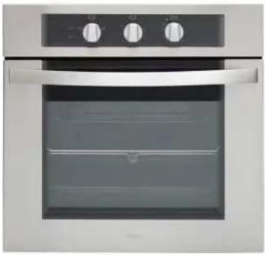 Exterior view of a modern stainless steel oven with three control knobs (no visible text or symbols)