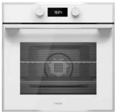 Exterior view of a white oven with digital display and control panel (no visible text or symbols)