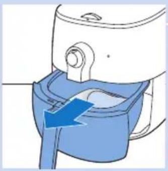 Diagram of a device with a blue arrow pointing to a component, no text or symbols present