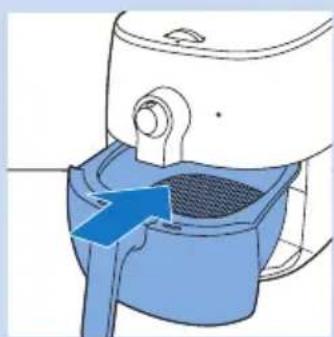 Diagram of a hand mixer with blue mesh casing and blue arrow indicating direction (no text or symbols)