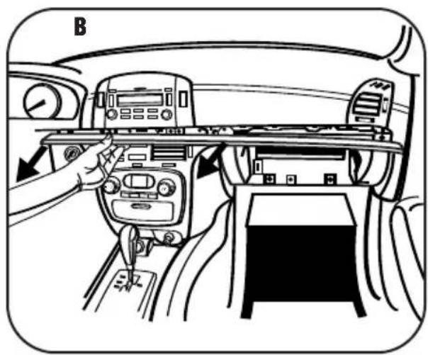 Interior view of a car dashboard with infotainment and control panel (no visible text or symbols)