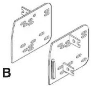 Technical line drawing of two metal bracket components with holes and mounting holes (no text or symbols)