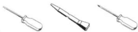 Three different types of screwdrivers shown in line drawings (no text or symbols)