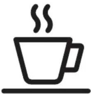 Icône simple au trait d'une tasse de café fumante sur une soucoupe (sans texte ni symbole)