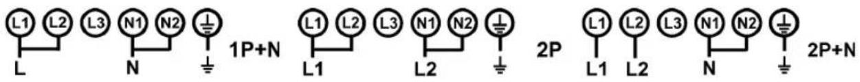 L1 L2 L3 N1 N2 1P+N L N 2P L1 L2 L3 N1 N2 2P L1 L2 L3 N1 N2 2P+N