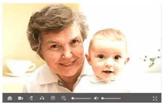 Portrait of an elderly woman and a baby smiling together (no visible text or symbols)