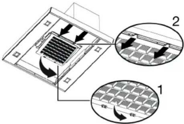 Technical diagram showing a device's internal structure with labeled components and directional arrows indicating assembly or movement.