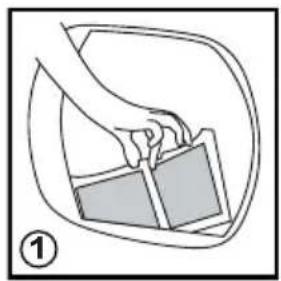Illustration of a hand holding a rectangular object inside a curved container (no text or symbols)