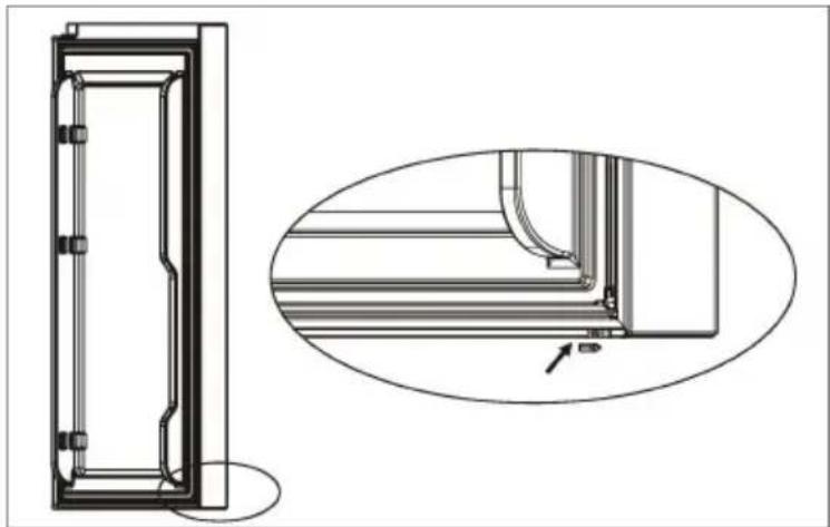 Technical line drawing of a door frame and its side view showing internal components (no text or symbols)