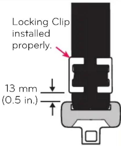 Locking Clip installed properly. 13 mm (0.5 in.)
