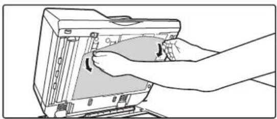 Line drawing of hands operating a computer tower with buttons (no text or symbols)