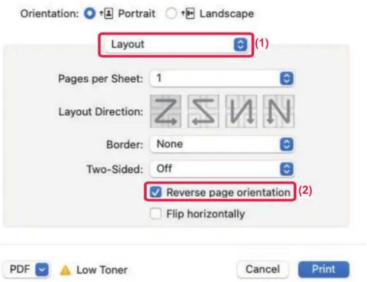Orientation: Layout Pages per Sheet: 1 Layout Direction: Border: None Two-Sided: Off Reverse page orientation (2) Flip horizontally PDF Low Toner Cancel Print