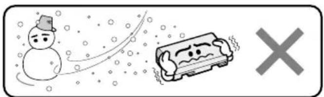 Cartoon illustration of a snowman and a toy car with a crossed-out X symbol (no text or labels)