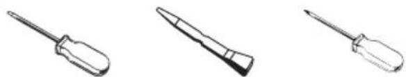 Three different types of screwdrivers shown in line drawings (no text or symbols)