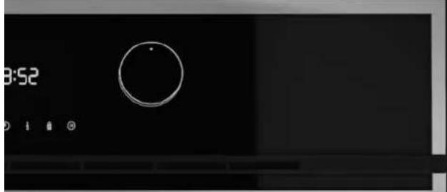 Digital kitchen control panel with a circular dial indicator and time display (no readable text or symbols)
