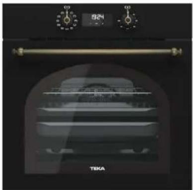 Interior view of a modern kitchen oven with digital gauges and a golden handle (no visible text or symbols)