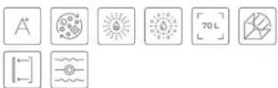 Row of nine simple line icons including abstract symbols, radiographic patterns, and geometric shapes (no text or labels)