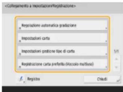 Registrazione automatica gradazione Importazioni carta Importazioni gestione tipo di carta Registrazione carta preferita (Vossolo mattoso) Registra Chudi