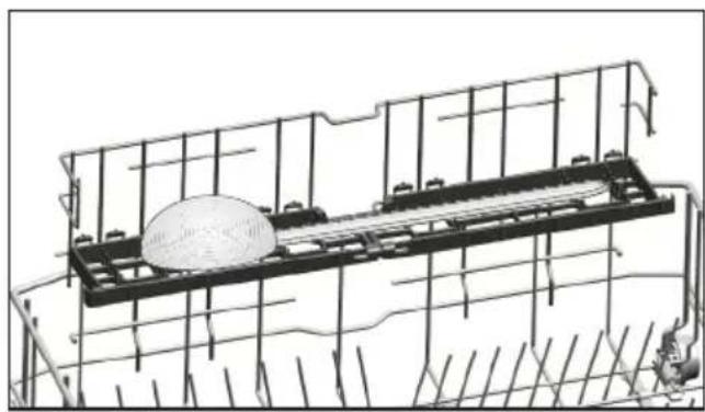 Technical line drawing of a mechanical assembly with a spherical component inside a cage (no text or symbols)