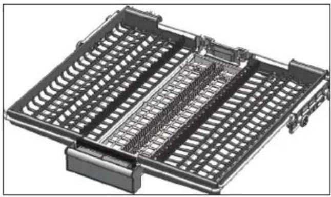 3D rendering of a mechanical conveyor system with multiple slots and a central shaft (no text or symbols visible)