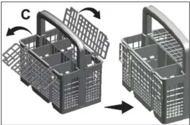 3D diagram of two plastic shopping baskets with internal compartments and side handles, showing structural changes (no text or symbols)