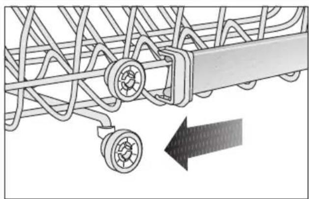 Mechanical assembly diagram showing a wheel and rope components with an arrow indicating direction (no text or symbols)