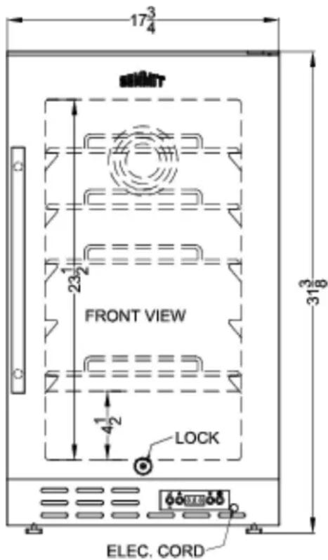 17³/4 23½ FRONT VIEW 4½ LOCK ELEC. CORD 31³/8