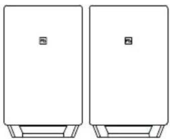 Two identical white rectangular electronic devices with square buttons on top, placed side by side (no text or symbols visible)