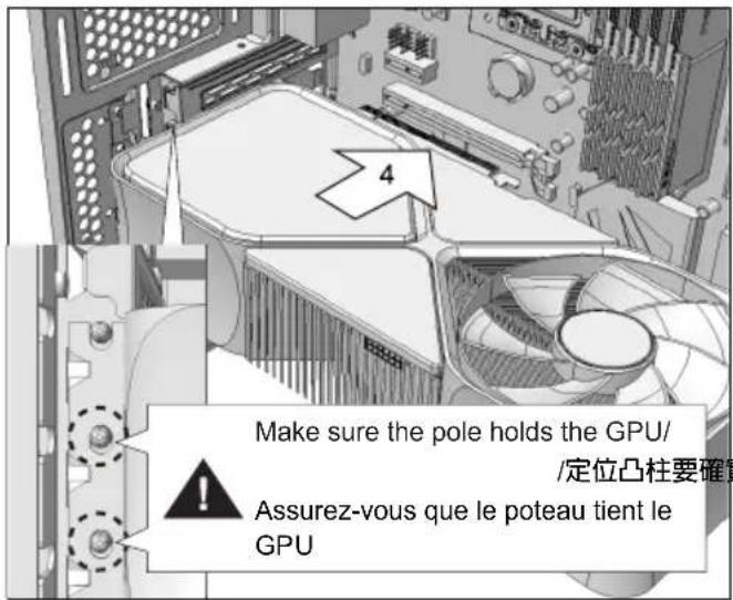 Make sure the pole holds the GPU/ /定位凸柱要确 Assurez-vous que le poteau tient le GPU