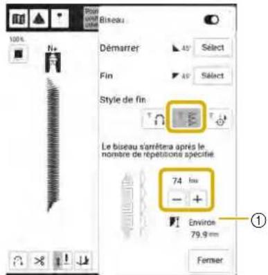 100% N+ Démarrer 45° Select Fin 45° Select Style de fin Le biseau s'arrêtera après le nombre de répétitions spécifié 74 lm - + Environ 79,9 mm Femer