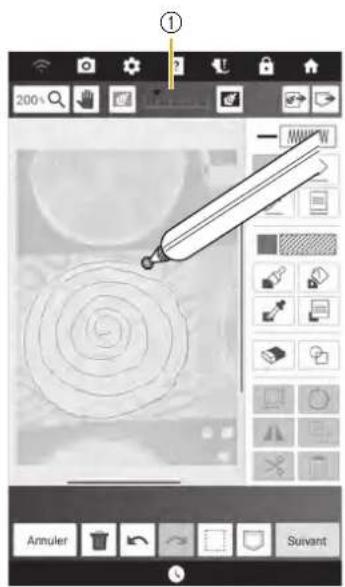 BABY LOCK Radiance - À l'aide du stylet à double utilisation fourni, appuyez sur 📄, puis tracez des traits afin de dessiner l'image. - 1
