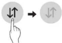 Diagram showing a hand finger pressing a circle with directional arrows, indicating press or navigation action.